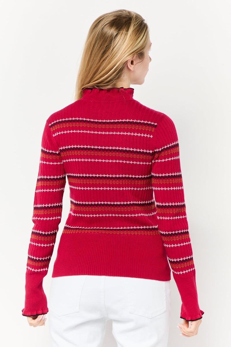 Scotch & Soda Women Mock Neck Long Sleeves Yarn Dye Sweater, Pink  - Image 4