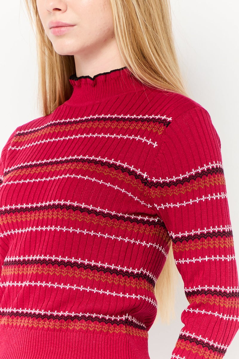 Scotch & Soda Women Mock Neck Long Sleeves Yarn Dye Sweater, Pink  - Image 3