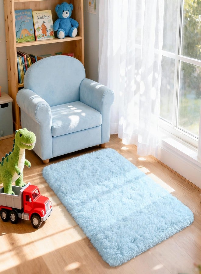 Merelax Fluffy Rug Shaggy Area Rug, Baby Blue 2x3 Small Rugs for Bedroom, Mini Fuzzy Plush Kids Bedside Rug, Soft Non-Slip Entryway Throw Rugs Shag Catpet for Living Room Nursery Room Home Decor - Image 3