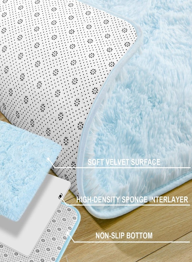 Merelax Fluffy Rug Shaggy Area Rug, Baby Blue 2x3 Small Rugs for Bedroom, Mini Fuzzy Plush Kids Bedside Rug, Soft Non-Slip Entryway Throw Rugs Shag Catpet for Living Room Nursery Room Home Decor - Image 4