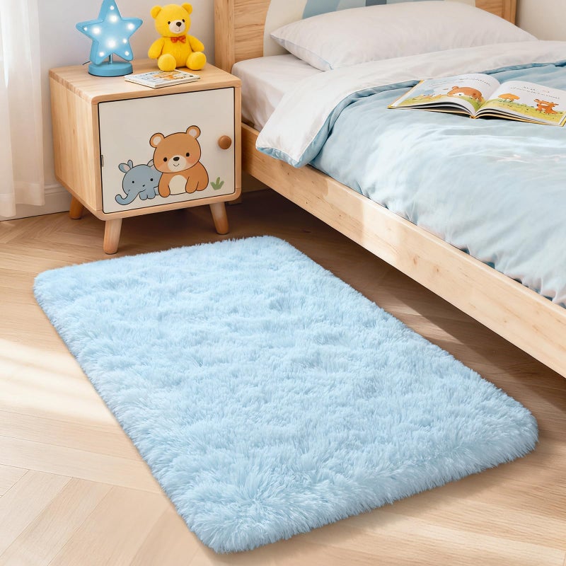 Merelax Fluffy Rug Shaggy Area Rug, Baby Blue 2x3 Small Rugs for Bedroom, Mini Fuzzy Plush Kids Bedside Rug, Soft Non-Slip Entryway Throw Rugs Shag Catpet for Living Room Nursery Room Home Decor - Image 1