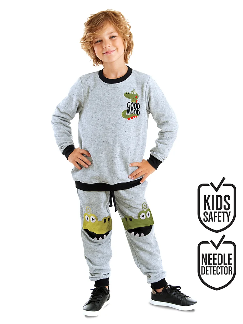 دينوكيدس بدلة رياضية رمادية للأولاد بتصميم تمساح