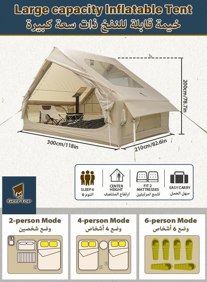 GEERTOP Inflatable camping tent with panoramic skylight and light strings, UV protected, instant setup, anti-mosquito design, suitable for desert safaris, family camping and beach outings (3x2.1x2m) - Image 2