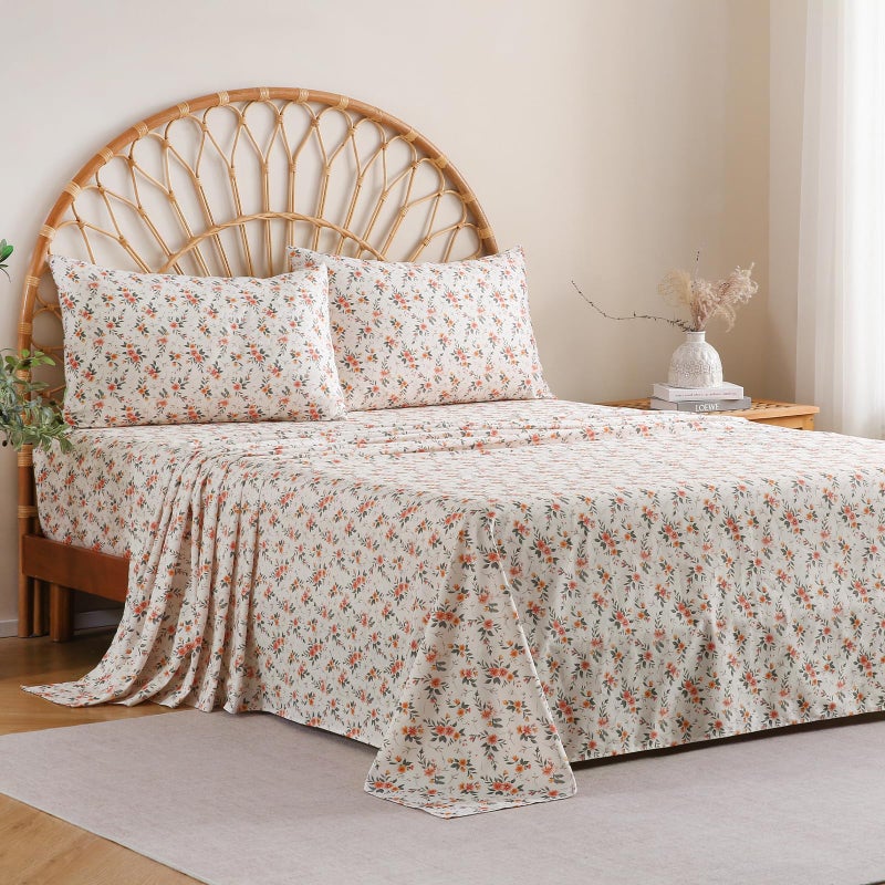 M&Co MCO 100% Cotton Sheet Set Floral Printed, 300 Thread Count Cotton Queen Sheet Set, 16" Deep Pocket, Breathable Cooling Sheets 4 Pieces (Queen, Yellow Floral) - Image 2