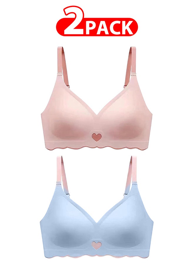 MARGOUN 2 Pack Women's Medium Sports Bra Strong Support Seamless Lace Non-Slip Sports Bra Daily Wear Bra Without Underwire Classic Soft Bra for Yoga Sports Bustier Blue/Pink  - Image 1