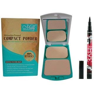 MK ZERO SHIPPING Natural  Long Lasting Compact Powder Pressed Powder Light 50 g with 1 Pc of Precision sketch liner Liquid Waterproof Lash Eyeliner Pencil Black Same as Image - Image 1