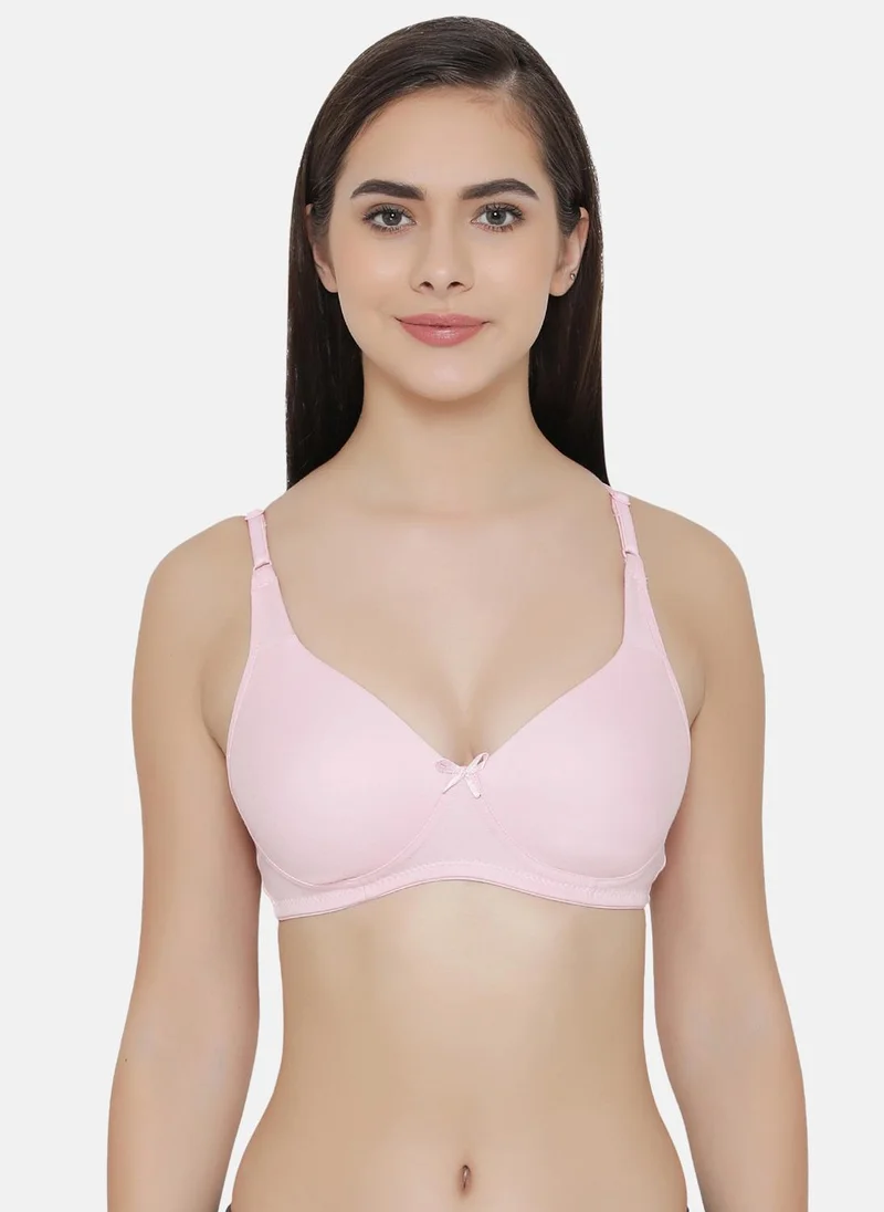 كلوفيا Clovia Pack of 2 Non-Padded Non-Wired Full Coverage Bra with Double Layered Cups In Maroon || Light Pink - Cotton Rich