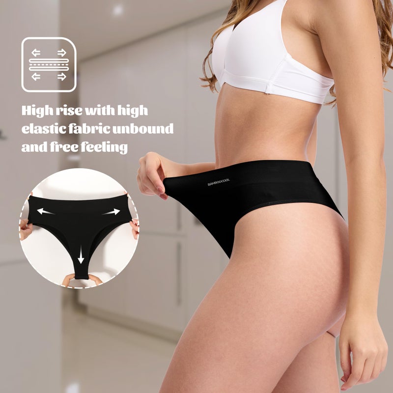 BAMBOO COOL Women's Thongs High Waisted Seamless Moisture-Wicking Breathable Underwear Stretchy Panties Tagless 6 Pack - Image 4