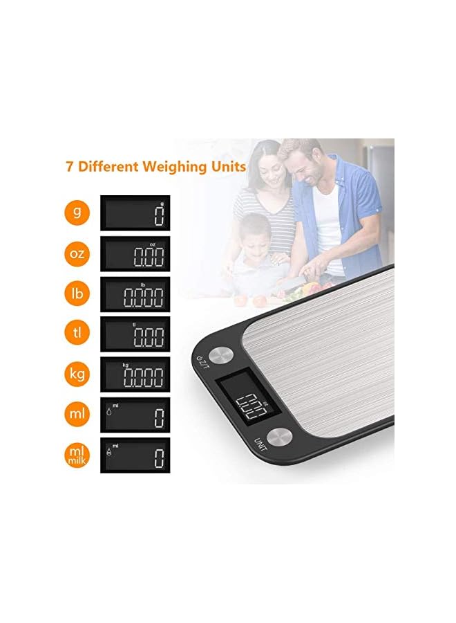 ACHAS Scale Multifunction Digital Kitchen Scale High Accuracy Electronic Food Weight with Large LCD Display Stainless Steel Platform Ultra Slim - Image 3
