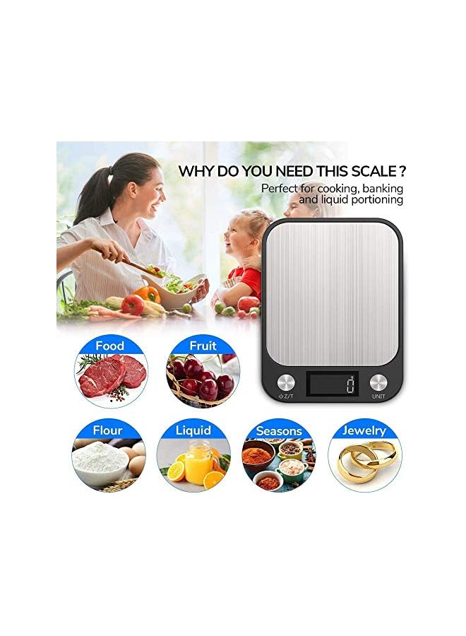ACHAS Scale Multifunction Digital Kitchen Scale High Accuracy Electronic Food Weight with Large LCD Display Stainless Steel Platform Ultra Slim - Image 2