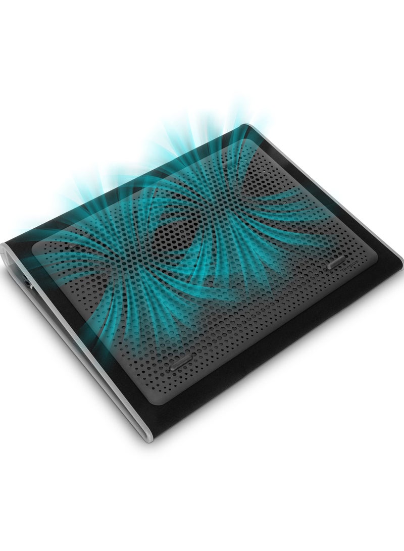 erorex Portable Lightweight Chill Mat Lap With Dual Fans Ventilation Prevents Overheating, Led Usb Port, Cooling Pad For Laptop, Black/Gray (Awe55Us) Black With Gray 
