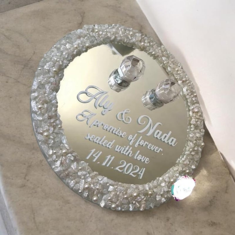 Rosina Crystal Studded mirror a ring platter frame for engagement - Image 2