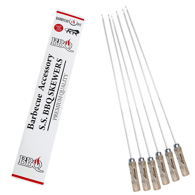 BARBECUE PIT 24 inch Skewer Square Skewers 304 Stainless Steel for Tandoor, Kebab Sticks for Grilling, Seekh Kabab, Tikka, Barbeque - Durable, Easy-to-Clean, Perfect for BBQ Parties (6pcs) - Image 1