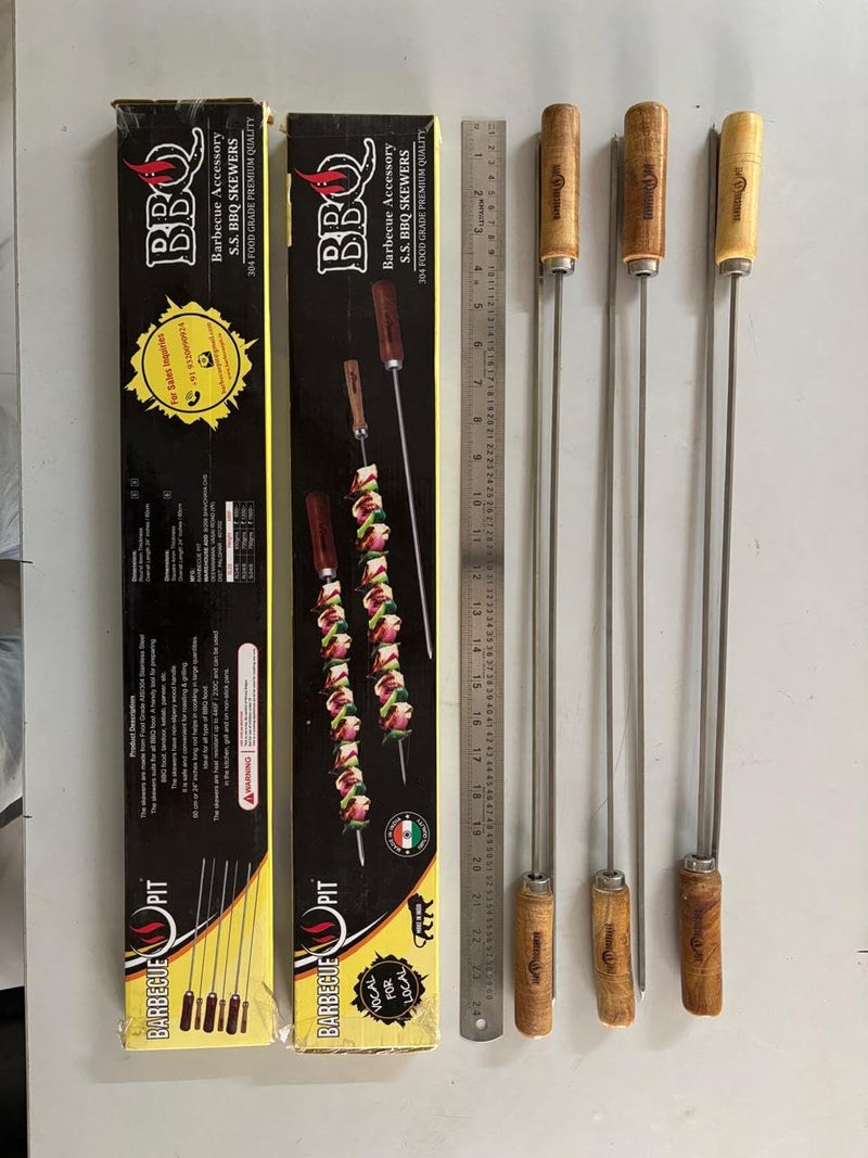 BARBECUE PIT 24 inch Skewer Square Skewers 304 Stainless Steel for Tandoor, Kebab Sticks for Grilling, Seekh Kabab, Tikka, Barbeque - Durable, Easy-to-Clean, Perfect for BBQ Parties (6pcs) - Image 2