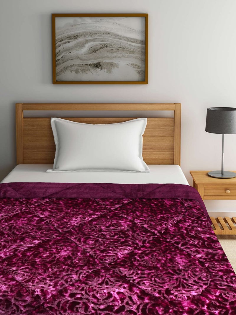 Arrabi Purple Floral Polyester Full Size 1060 GSM Single Bed Quilt | ARSQT-1008-Purple - Image 2