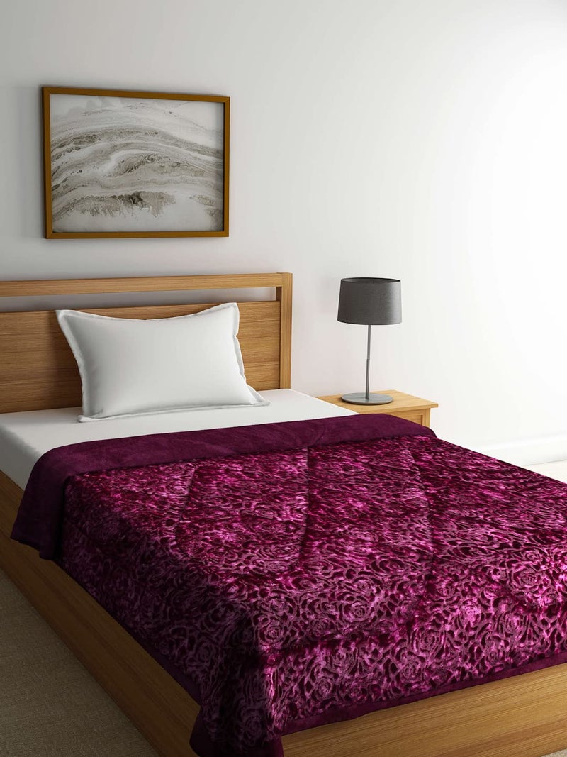 Arrabi Purple Floral Polyester Full Size 1060 GSM Single Bed Quilt | ARSQT-1008-Purple - Image 1