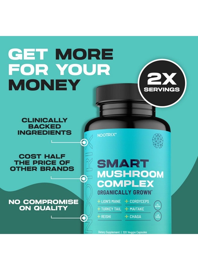 Nootrix Smart Mushrooms Complex Supplement | Supports Memory, Mental Focus, Cognitive Health & Energy | 27,000mg Organic Mushrooms | Lions Mane, Reishi, Cordyceps, Chaga & Turkey Tail | 120 Capsules - Image 3