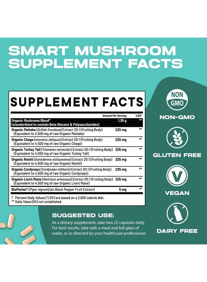 Nootrix Smart Mushrooms Complex Supplement | Supports Memory, Mental Focus, Cognitive Health & Energy | 27,000mg Organic Mushrooms | Lions Mane, Reishi, Cordyceps, Chaga & Turkey Tail | 120 Capsules - Image 2
