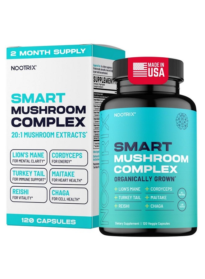 Nootrix Smart Mushrooms Complex Supplement | Supports Memory, Mental Focus, Cognitive Health & Energy | 27,000mg Organic Mushrooms | Lions Mane, Reishi, Cordyceps, Chaga & Turkey Tail | 120 Capsules - Image 1