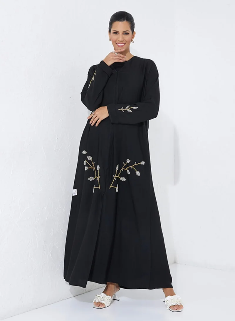 Rosette Abaya Abaya With Embroidery Design