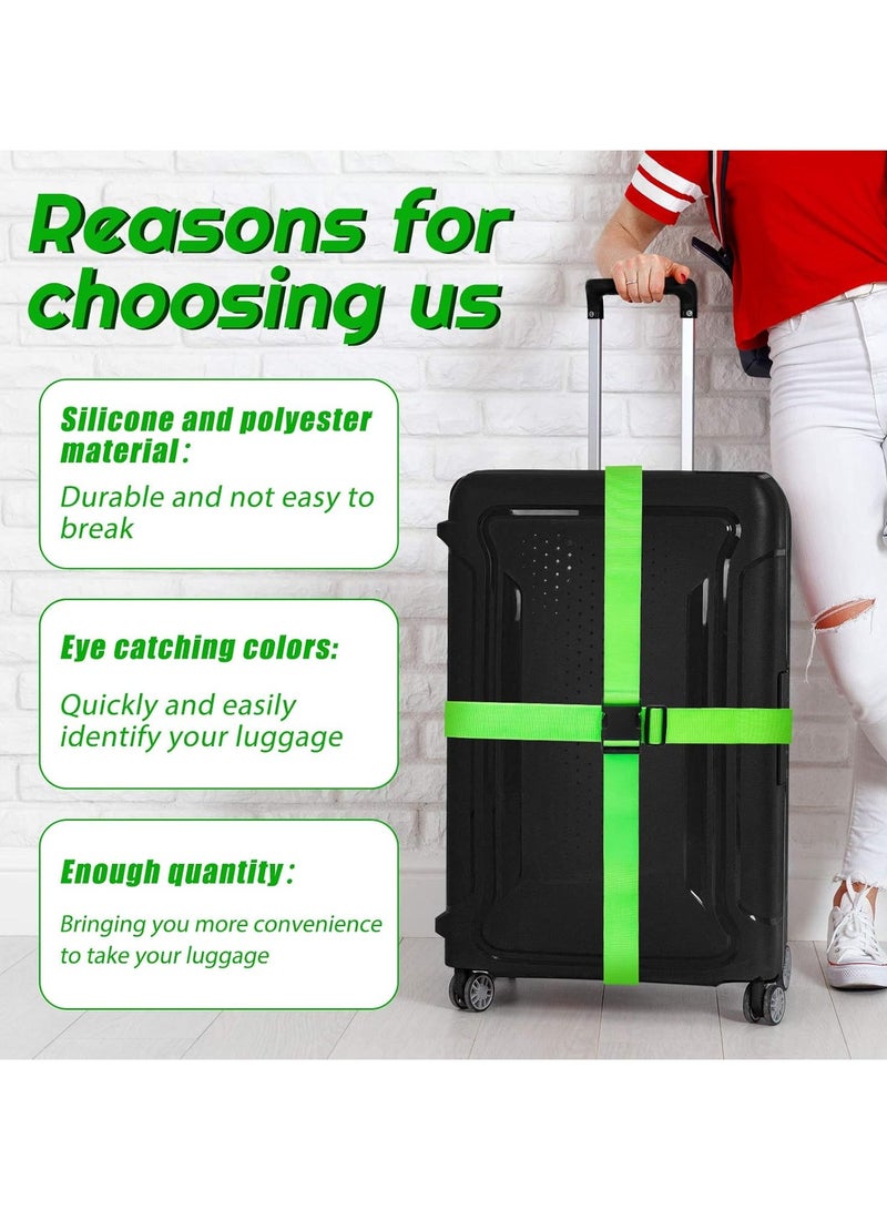 4 Piece Luggage Straps Suitcase Tags Set for TSA Approved, 2 Travel Adjustable Suitcase Belt, 2 Silicone Luggage Tags with Name ID Card Travel Accessories,Green - Image 4