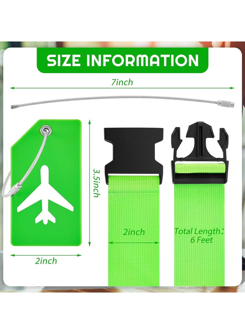 4 Piece Luggage Straps Suitcase Tags Set for TSA Approved, 2 Travel Adjustable Suitcase Belt, 2 Silicone Luggage Tags with Name ID Card Travel Accessories,Green - Image 2