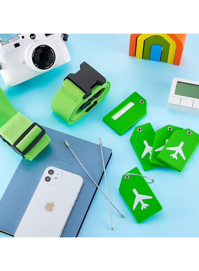 4 Piece Luggage Straps Suitcase Tags Set for TSA Approved, 2 Travel Adjustable Suitcase Belt, 2 Silicone Luggage Tags with Name ID Card Travel Accessories,Green - Image 5