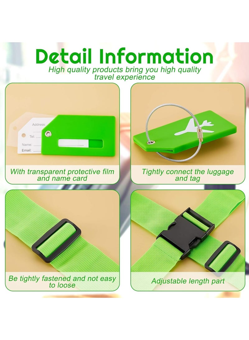 4 Piece Luggage Straps Suitcase Tags Set for TSA Approved, 2 Travel Adjustable Suitcase Belt, 2 Silicone Luggage Tags with Name ID Card Travel Accessories,Green - Image 3