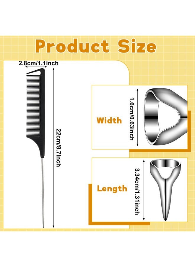 Zopeal 9 Pieces Metal Hair Parting Rings and pinky Selecting Tools Retro Nail Finger with Steel Comb Pointed Styling Combs for Hair stitch Braiding Curling Extension Halloween Cosplay(Silver) - Image 2