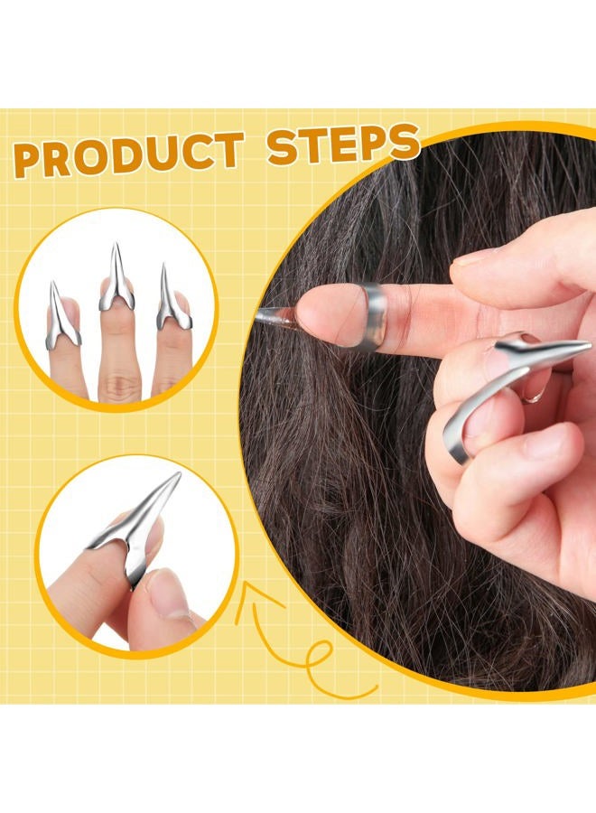 Zopeal 9 Pieces Metal Hair Parting Rings and pinky Selecting Tools Retro Nail Finger with Steel Comb Pointed Styling Combs for Hair stitch Braiding Curling Extension Halloween Cosplay(Silver) - Image 3