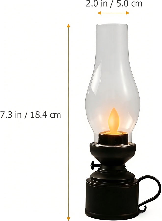 Kerosene Lamp Vintage Flameless Table Lamp Led Kerosene Lantern Clear Hurricane Lamp Battery Operated Nightstand for Bedroom Living Room Black - Image 2