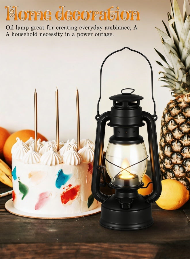 Kerosene Lamp Vintage Flameless Table Lamp Led Kerosene Lantern Clear Hurricane Lamp Battery Operated Nightstand for Bedroom Living Room Black - Image 4