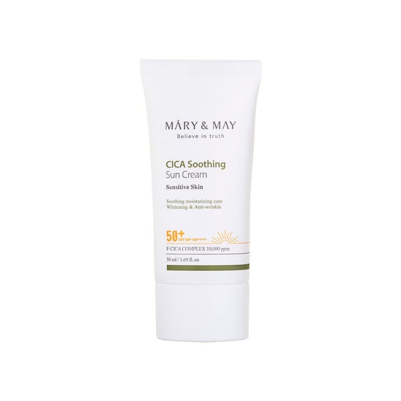 MARY & MAY [Mary&May] CICA Soothing Sun Cream SPF50+ PA++++ 1.69 Fl Oz / 50ml | Light Absorption, Non-Sticky SPF, Hydration, No White Cast, Cica Facial, Daily care | Cruelty Free, Vegan