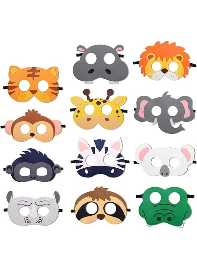 The Bros Jungle Party Decorations Jungle Animal Felt Masks Wild Friends Animal Theme Birthday Party Favors Kids Costumes Masks Dress-Up Party Favors Supplies(12 Pieces) 
