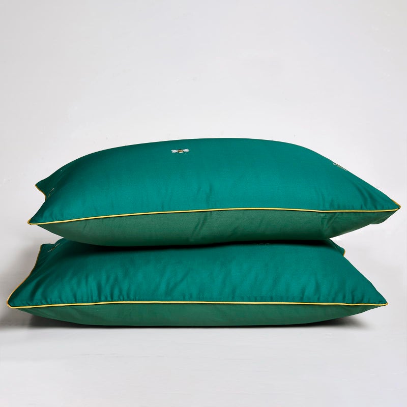 mixinni Dark Green Duvet Cover Queen Size, 100% Long Staple Cotton Honeybee Floral Pattern 3pc Bedding Duvet Cover Set with Zipper Ties 2 Pillowcases Perfect for Him and Her-Queen Size - Image 5
