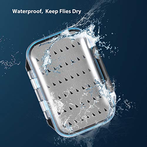 Gonex Fly Boxes for Fly Fishing Jig Boxes Two-Sided Waterproof Lightweight Fly Fishing Box Easy Grip Transparent Lid Fly Fishing Lures Box, 4.1"x 3.0"x 1.2", Grey - Image 2