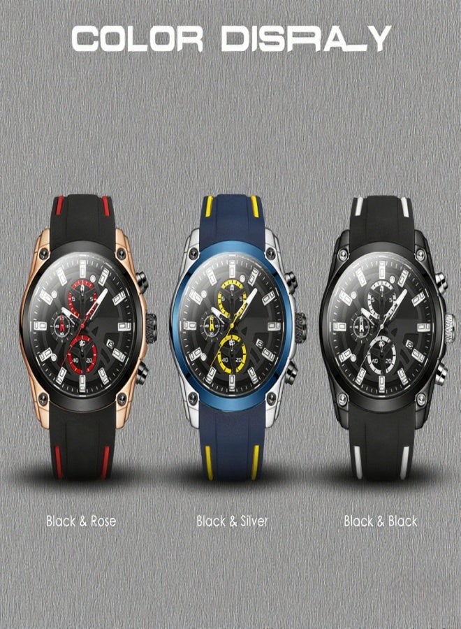 ميجر ساعة رجالية 2144 متعددة الوظائف، ساعة كرونوغراف أنيقة، ساعة يد كوارتز رسمية، مقاومة للماء حتى 3 ضغط جوي، ساعة رياضية مزودة بتقويم وسوار سيليكون مضيء للرجال - Image 2