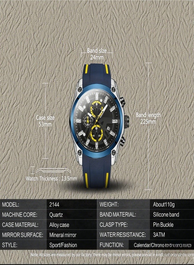 ميجر ساعة رجالية 2144 متعددة الوظائف، ساعة كرونوغراف أنيقة، ساعة يد كوارتز رسمية، مقاومة للماء حتى 3 ضغط جوي، ساعة رياضية مزودة بتقويم وسوار سيليكون مضيء للرجال - Image 3