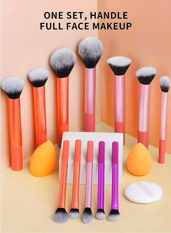 ايسكوت مجموعة فرش مكياج من 15 قطعة، 12 فرشاة مكياج متعددة الاستخدامات مع إسفنجتين مكياج وإسفنجة مكياج واحدة، كريم أساس وأحمر خدود وخافي عيوب وتظليل وفرشاة عيون، للمبتدئين والمحترفين - Image 5