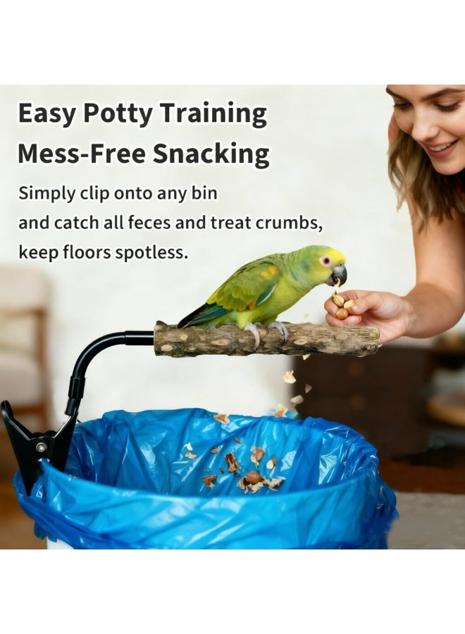 YdingYshengL Adjustable Parrot Perch Stand with Training Clip, Bendable Wood Play Gym for Cockatiels, Conures, Lovebirds, Portable Trash Can Mount - Image 2