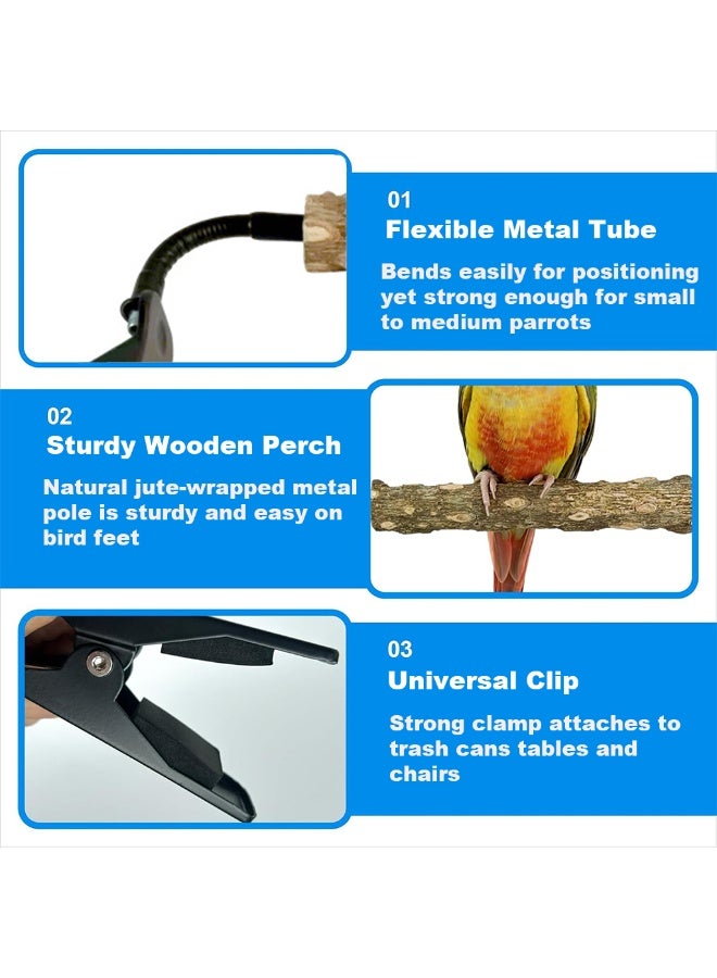 YdingYshengL Adjustable Parrot Perch Stand with Training Clip, Bendable Wood Play Gym for Cockatiels, Conures, Lovebirds, Portable Trash Can Mount - Image 3