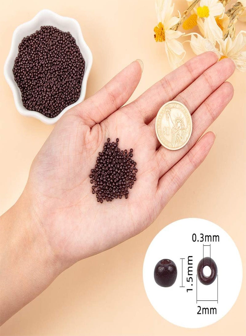 GGOOT 12/0 Glass Seed Beads, 60pcs Chocolate Brown Opaque Tiny Pony Beads 2mm Mini Spacer Loose Beads for Waist Chain Bracelet Earring Arts Crafts  - Image 2