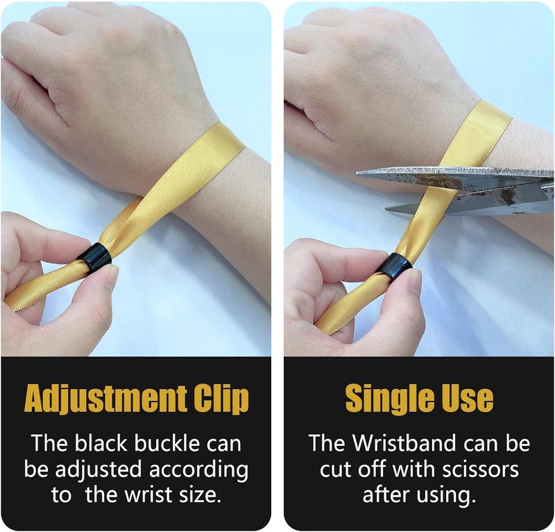 Comflora 100 Pcs Cloth Event Wristband, Disposable Wristbands for Events, Colored Wristbands Events,for Lightweight Concert,Club Entrance Wrist Strap Party Wristband Event (Color : Gold) - Image 4
