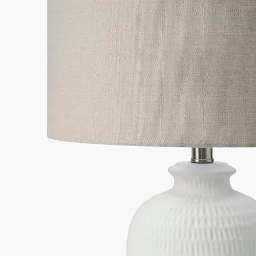 Nourison Home 24" White Farmhouse Textured Ceramic Table Lamp with Beige Linen Shade for Bedroom, Living Room,Entryway - Image 4
