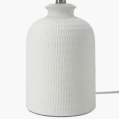 Nourison Home 24" White Farmhouse Textured Ceramic Table Lamp with Beige Linen Shade for Bedroom, Living Room,Entryway - Image 2