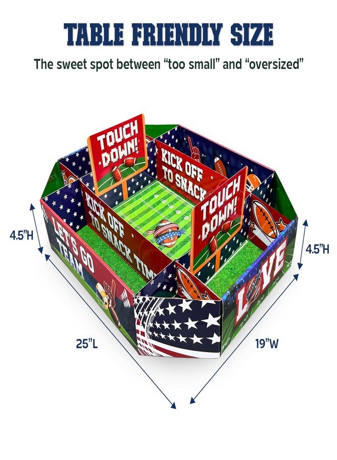 Presentastic Game Day Football Stadium Snack Tray - 3D Football Field Platter with 4-Grid Dividers & Corner Sauce Holders, Large Disposable Food Server for Tailgating & Party Decorations - Image 4