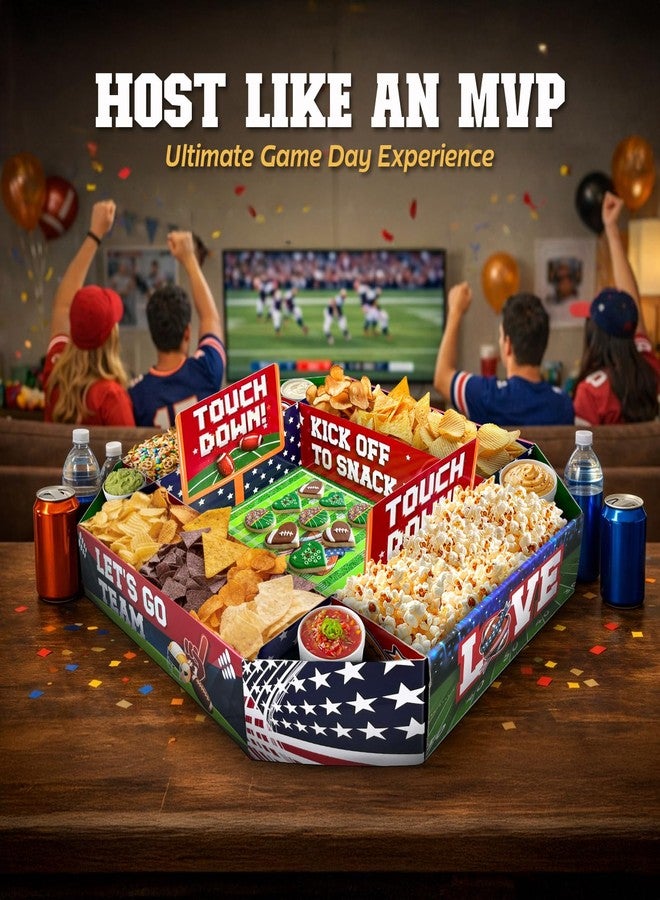 Presentastic Game Day Football Stadium Snack Tray - 3D Football Field Platter with 4-Grid Dividers & Corner Sauce Holders, Large Disposable Food Server for Tailgating & Party Decorations - Image 2