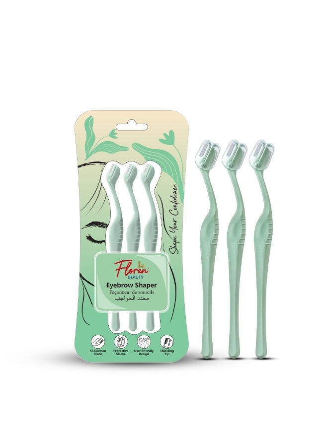 Floren Dermaplaning Tool |Eyebrow Shaper - Pack of 3 | Painless Shaving Razor | SS German Blade | Targeted Corner Hair | upper lips, chin | Smooth and fuzz free - Image 1