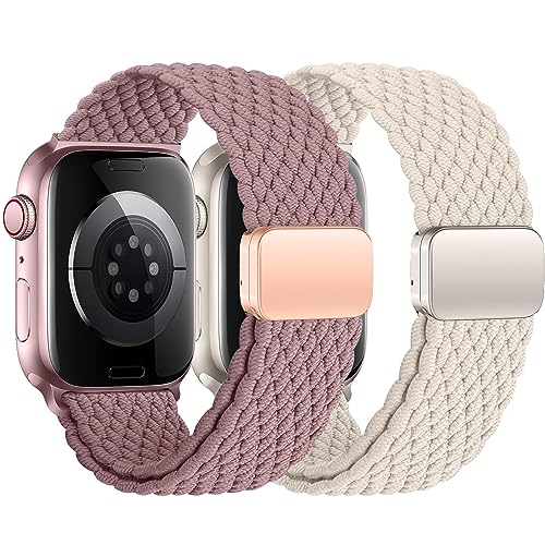 Wowstrap 2Pcs Magnetic Braided for Apple Watch Band 45mm 44mm 40mm 41mm Ultra/3/2 49mm 42mm 46mm 38mm Women/Men,Stretchy Elastic Nylon Sport Loop Strap for iWatch Bands series 11 10 9 8 7 6 5 4 3 se 3/2nd 40 - Image 1