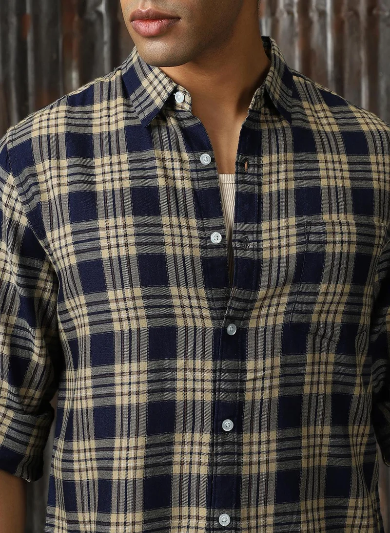 HIGH STAR Men's Multicoloured 100% Cotton Checkered Button Down Shirt